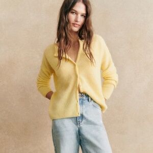 Sezane Gaspard cardigan in butter yellow
